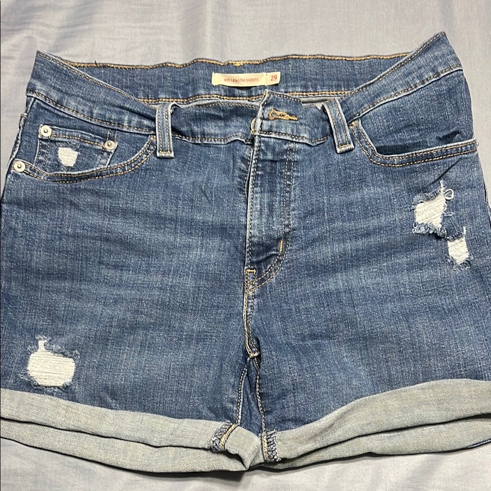 Levi's Blue Jean Shorts Distressed Cuffed